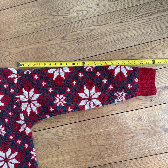 Club Room Knit By Hand Wool Sweater SZ XL Red Gray White Cozy Chunky - Picture 5 of 10